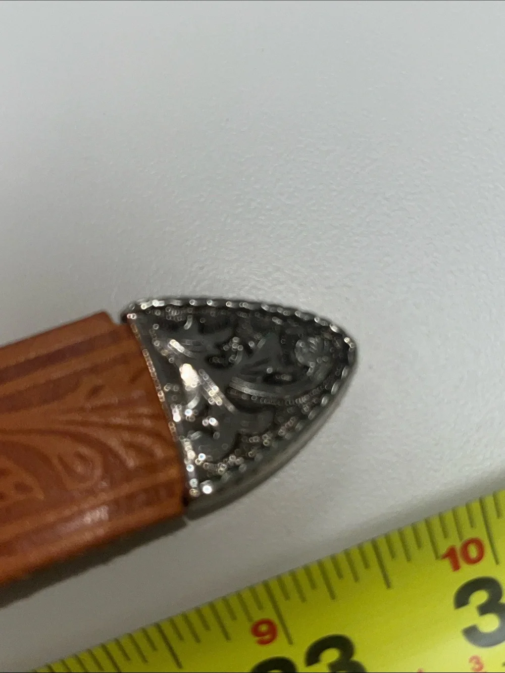 Source Unknown Tooled Leather Belt - Tan with Silver Tone Hardware